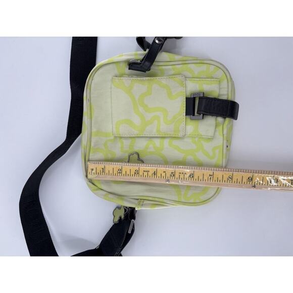 Tous Crossbody Bag Lime Green White Kaos Messenger Nylon Zip Pockets Bear Charm - Picture 15 of 16